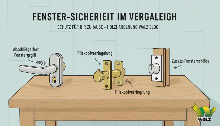 Abschließbarer Fenstergriff an einem weißen Kunststofffenster mit abgezogenem Schlüssel und sauber geschlossener Griffstellung.