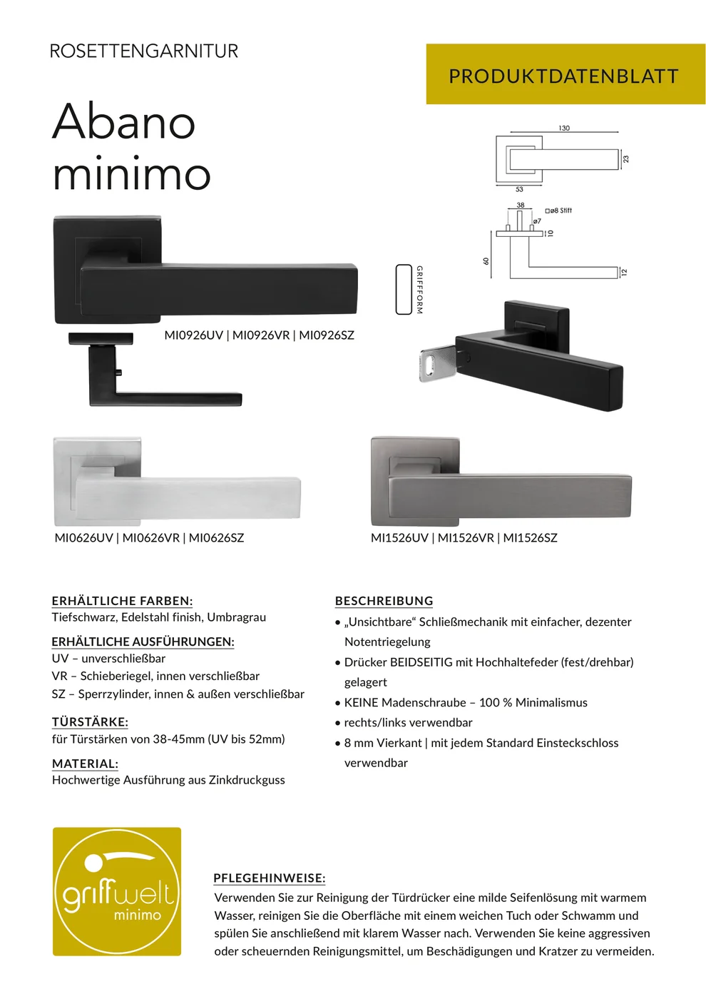 Abano Square minimo Datenblatt
