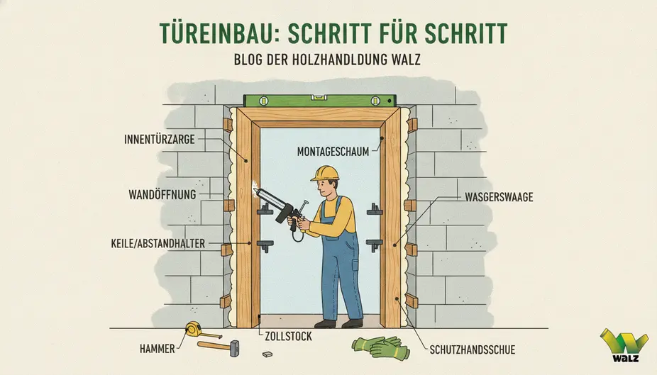 Messpunkte an einer Türöffnung mit drei Breitenmaßen, zwei Höhenmaßen und mehreren Wandstärkenpunkten