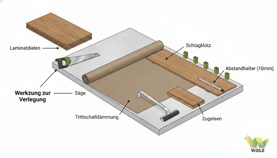 Verschiedene Bodenprofile und Sockelleisten neben einer Laminatfläche