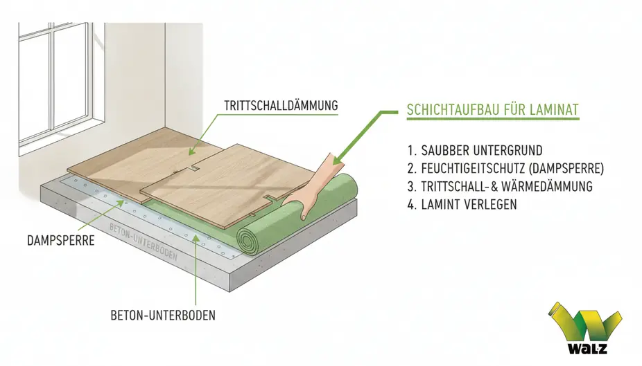 Nahaufnahme einer Klickverbindung beim Einwinkeln eines Laminatpaneels