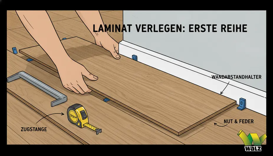 Geschlossene Laminatpakete liegen waagerecht im späteren Wohnraum und akklimatisieren vor der Verlegung