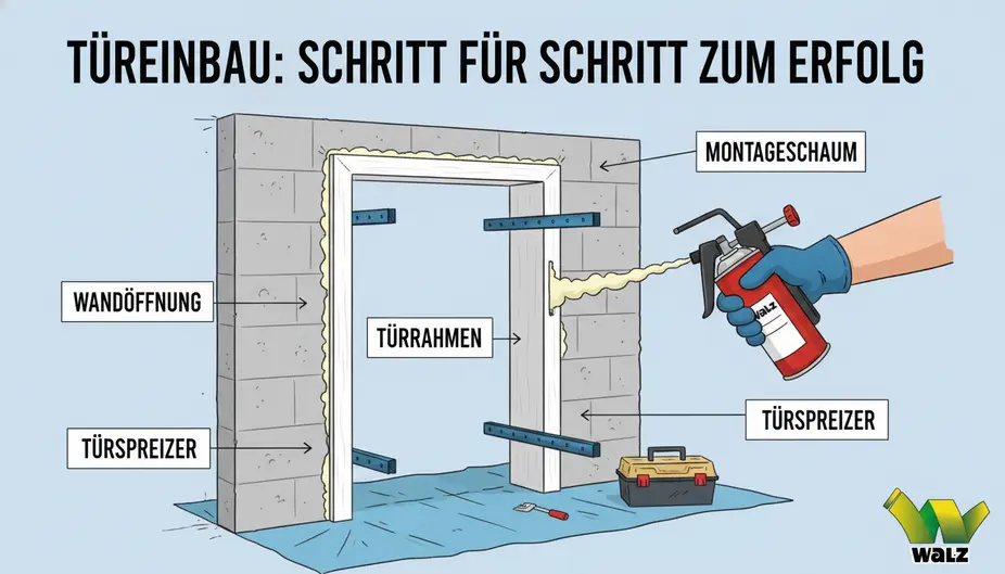 Vormontierte Holzzarge auf einer Schutzunterlage mit sauber geschlossener Gehrung