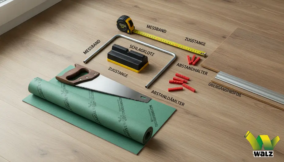 Grundriss eines Wohnraums mit 8 bis 10 mm Randfuge an Wänden, Heizungsrohren, Türzargen und festen Bauteilen.