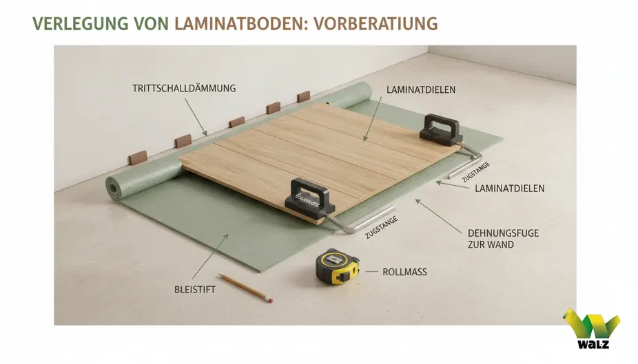 Ein Handwerker prüft eine Klickverbindung an einer Laminatdiele