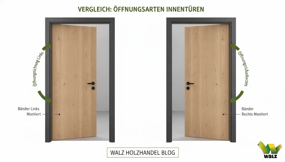 Schiebetür vor einer Wand mit Pfeil nach links und Pfeil nach rechts