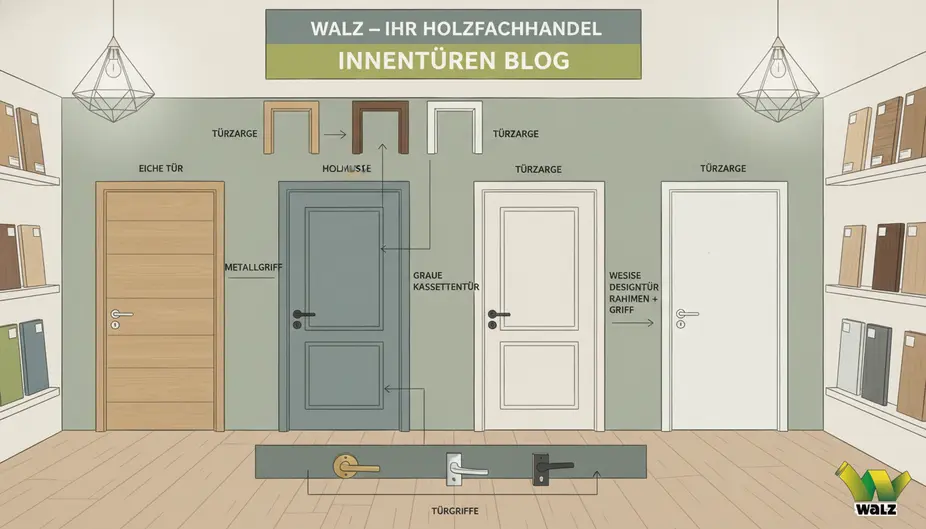 Schematische Tür mit markierter Bandseite, Griffseite, Dornmaß, Stulpbreite, Stulplänge und Öffnungsbogen