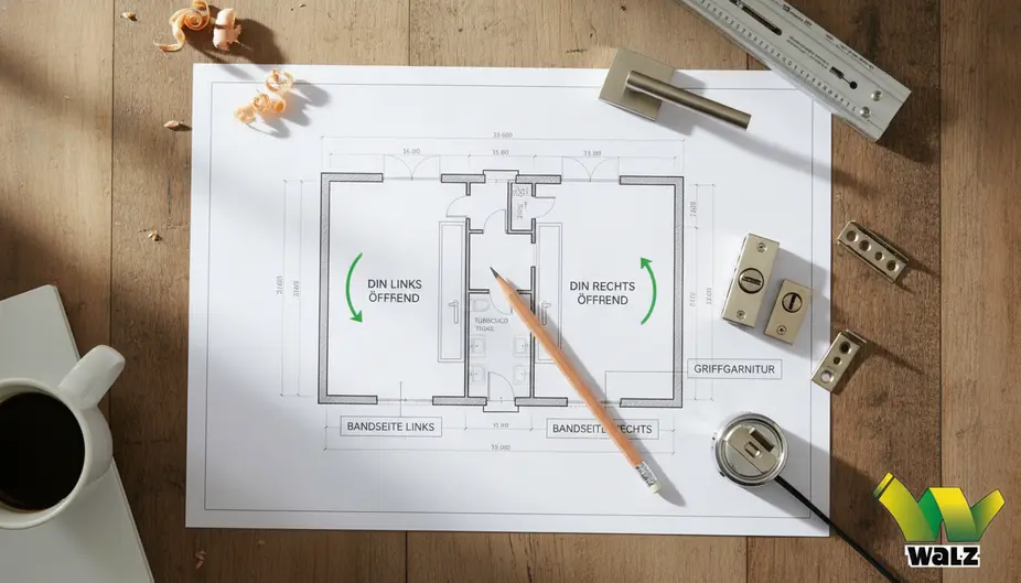 Moderne weiße Innentür mit sichtbaren Bändern