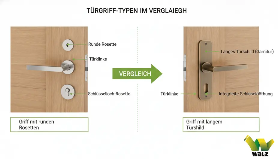Renovierte Innentür mit Langschild, das alte Bohrungen und Druckstellen verdeckt
