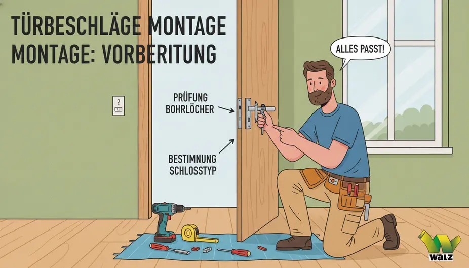 Nahaufnahme einer Innentür mit drei nebeneinander dargestellten Beschlagvarianten für Buntbart, Profilzylinder und Bad-WC