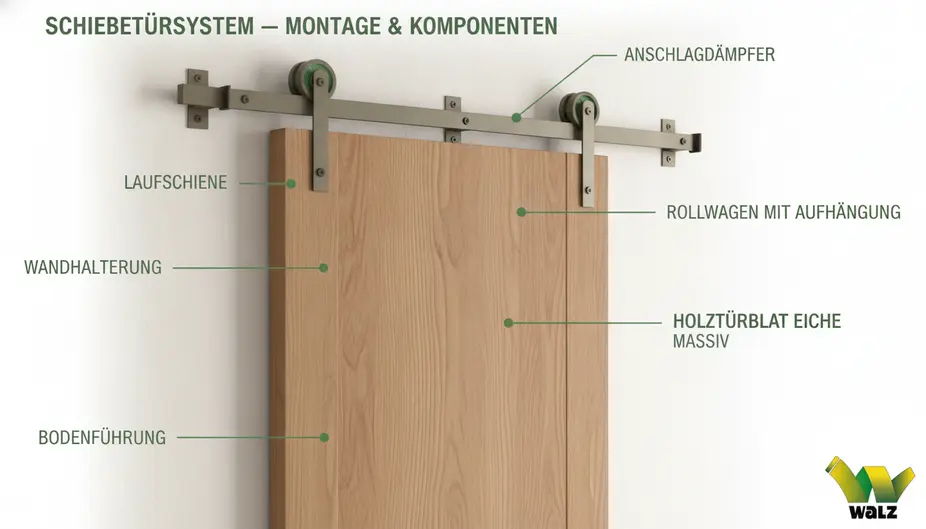 Detail einer Schiebetür vor vorhandener Holzzarge mit Bodenführung