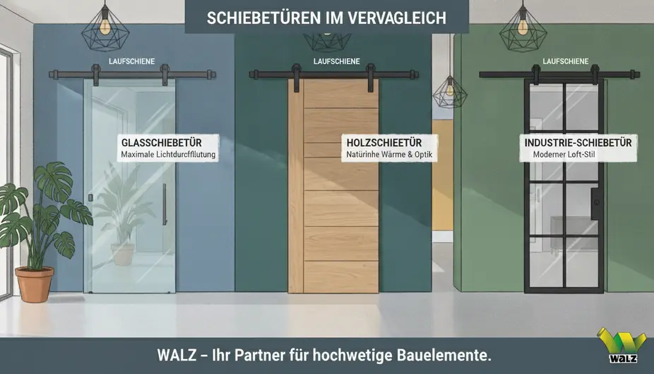 1-flügelige Schiebetür vor einer bestehenden Zarge mit freier Wandfläche links neben der Öffnung