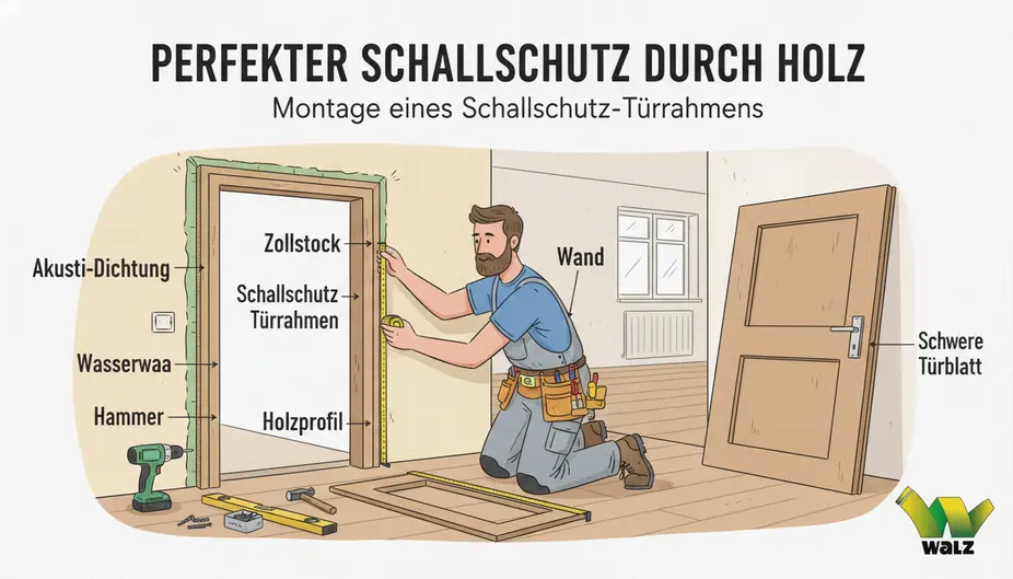 Schallschutztür als Wohnungseingangstür in einem Mehrfamilienhaus mit Treppenraum und Flur