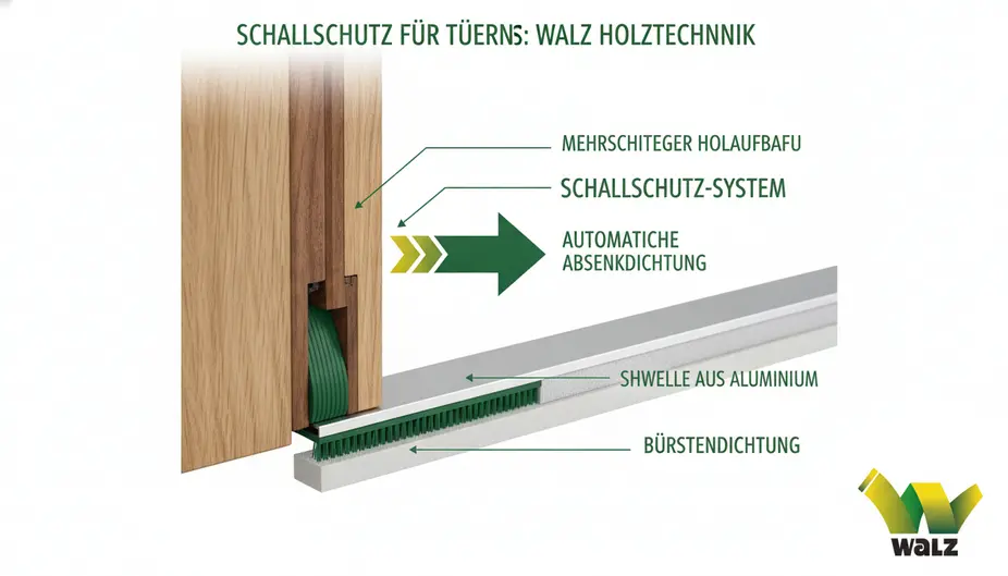 Detailaufnahme einer korrekt anliegenden Bodendichtung an einer Schallschutztür