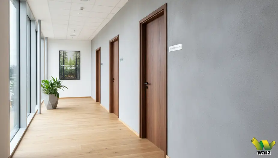 Beratungssituation mit Türmustern im Holzfachhandel