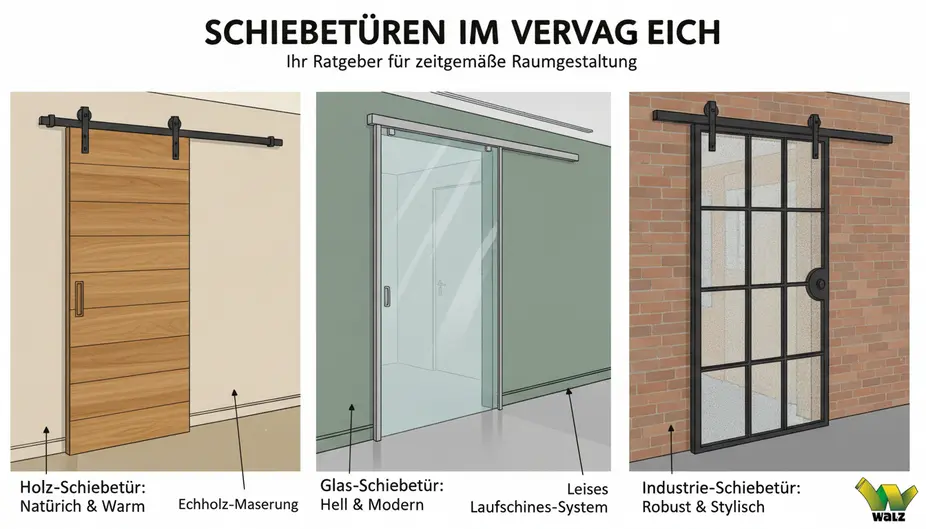 Vor der Wand laufende Schiebetür mit vorhandener Zarge und seitlichem Laufbereich
