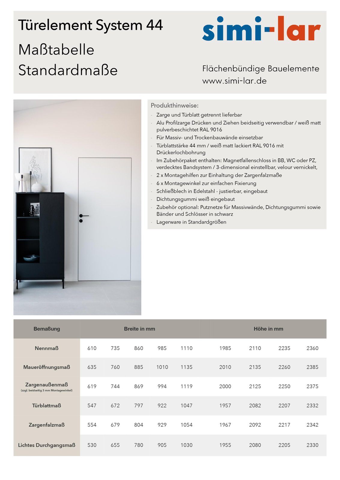 Maßtabelle Simi-lar 44