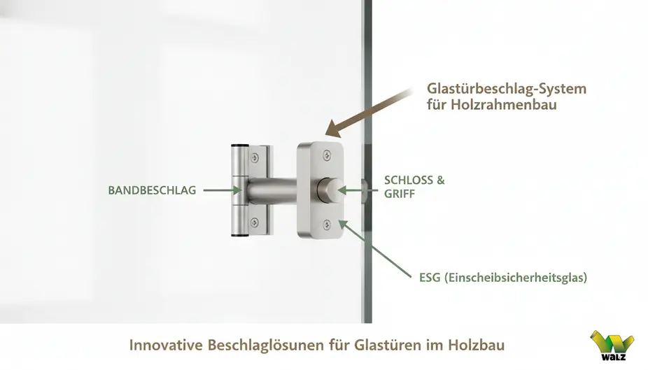 Zwei Hände setzen ein Glasband an einer Holzzarge, daneben ein Drehmomentschlüssel