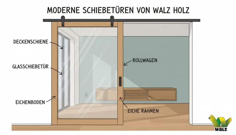 Draufsicht auf eine Türöffnung mit zwei Varianten, DIN links und DIN rechts, mit eingezeichneter Aufschlagrichtung, Bandseite und Raumseite