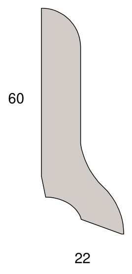 Technische Zeichnung [050115602200-L] Stark Echtholz-Sockelleiste (Fußleiste) 60 x 22 mm, konisch abgerundet, ummantelt, furniert (Eiche lackiert)