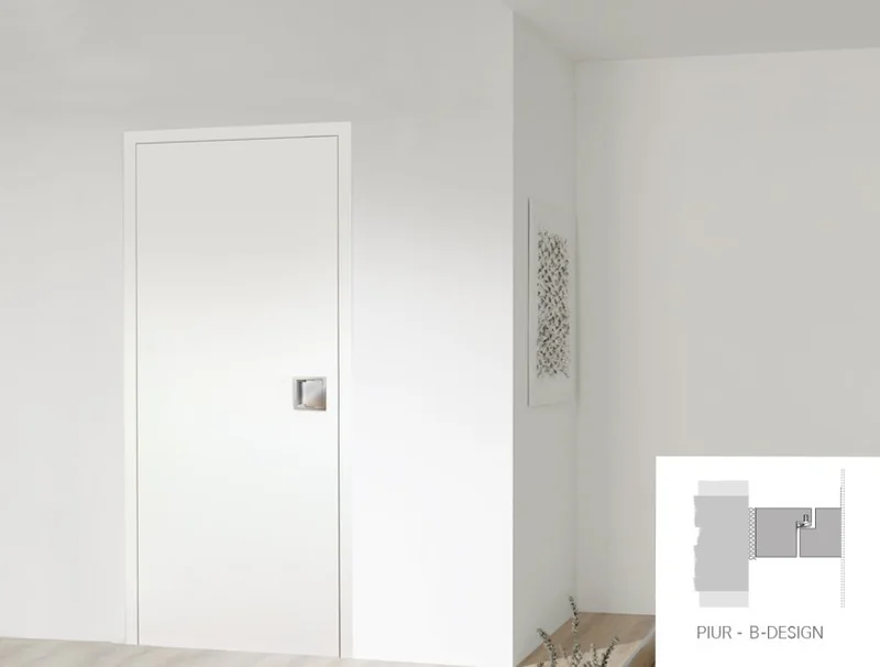 Weiße flächenbündige Herholz-Tür Piur B-Design in einer weißen Wand