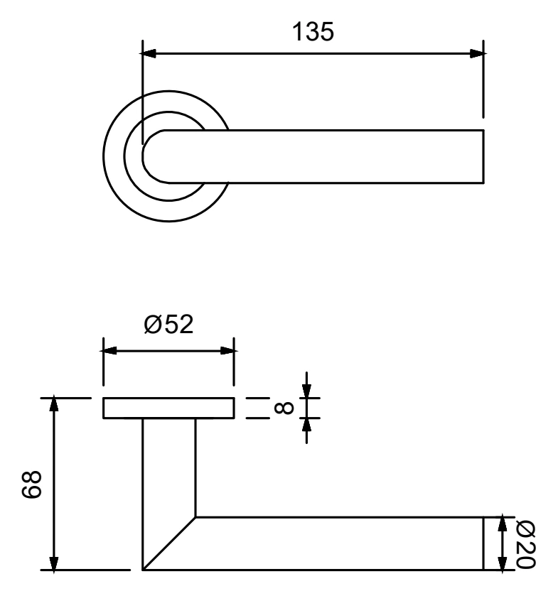 Technische Zeichnung [RG0901OS] Griffgarnitur "Ferrara" L-Form  (OS, Tiefschwarz)