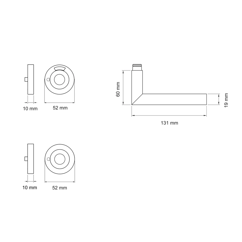 Technische Zeichnung [ER28 S9 LEDL 71] Karcher Drückergarnitur "Rhodos" ER28 (Edelstahl matt, KD Comfort Privacy LED links)