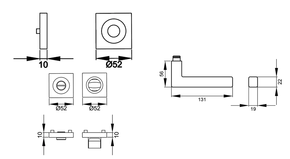 Technische Zeichnung [ER46Q BAD 83] Karcher Drückergarnitur "Seattle" ER46Q (Kosmos Schwarz, Bad/WC)