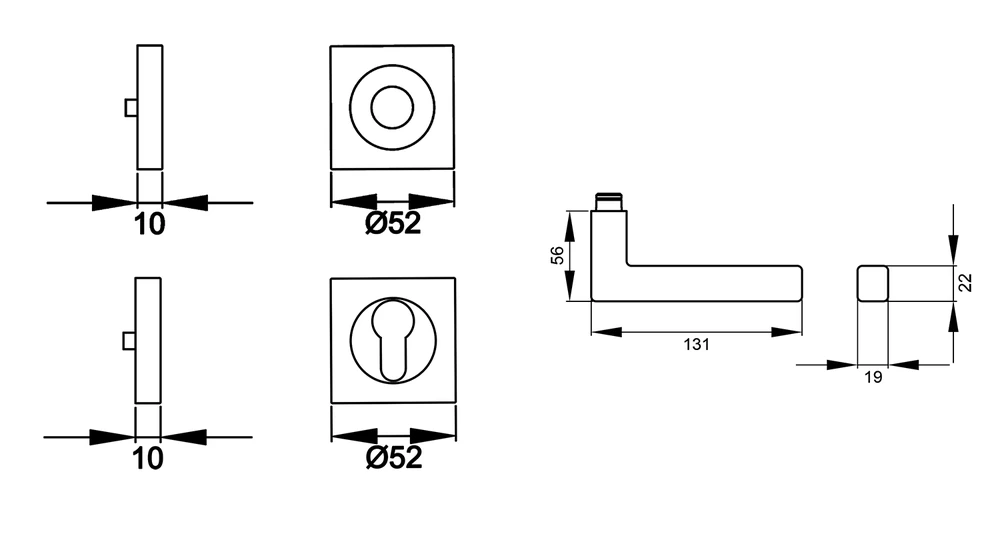 Technische Zeichnung [ER46Q PZ0 89] Karcher Drückergarnitur "Seattle" ER46Q (Titan Grau, Profilzylinder)
