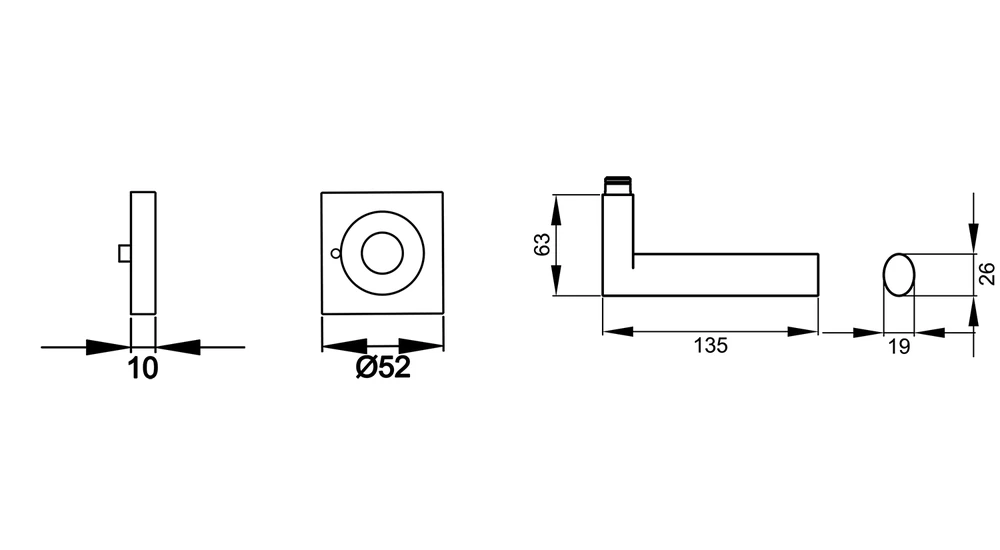 Technische Zeichnung [ER45Q S9 71] Karcher Drückergarnitur "Madeira" ER45Q (Edelstahl matt, KD Comfort Privacy)