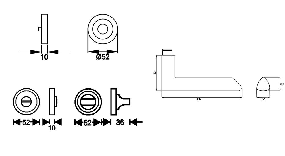 Technische Zeichnung [ER55 BAD 83] Karcher Drückergarnitur "Paris" ER55 (Kosmos Schwarz, Bad/WC)