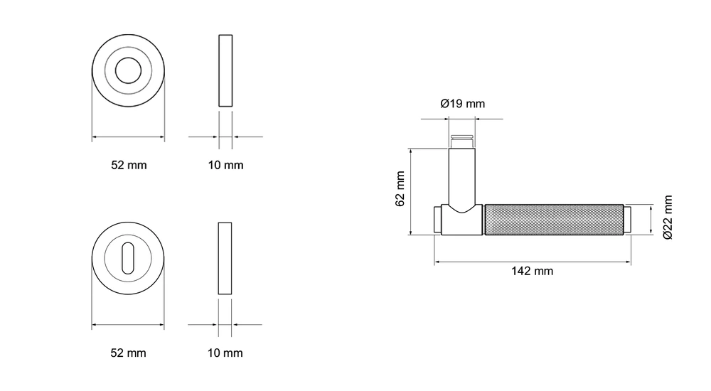 Technische Zeichnung [ER90B BB0 83] Karcher Drückergarnitur "Studio Select" ER90B (Kosmos Schwarz, Buntbart)