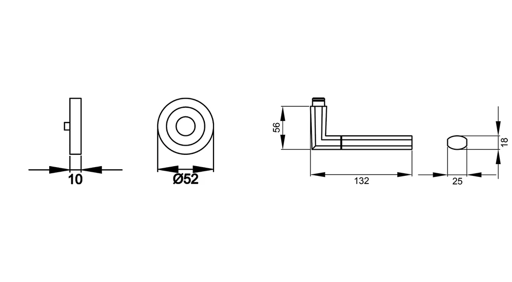 Technische Zeichnung [ER48 0S 71] Karcher Drückergarnitur "Oregon" ER48 (Edelstahl matt, Ohne Schlüsselrosette)