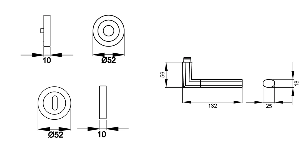 Technische Zeichnung [ER48 BB0 73] Karcher Drückergarnitur "Oregon" ER48 (Edelstahl poliert / matt, Buntbart)