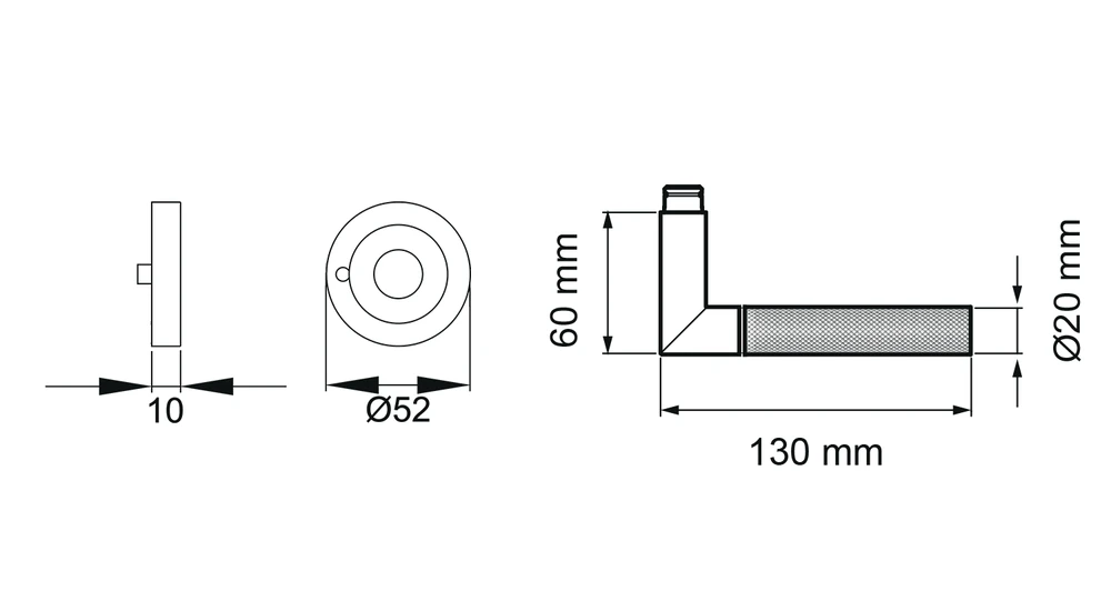 Technische Zeichnung [ER60 S9 71] Karcher Drückergarnitur "Studio One" ER60 (Edelstahl matt, KD Comfort Privacy)