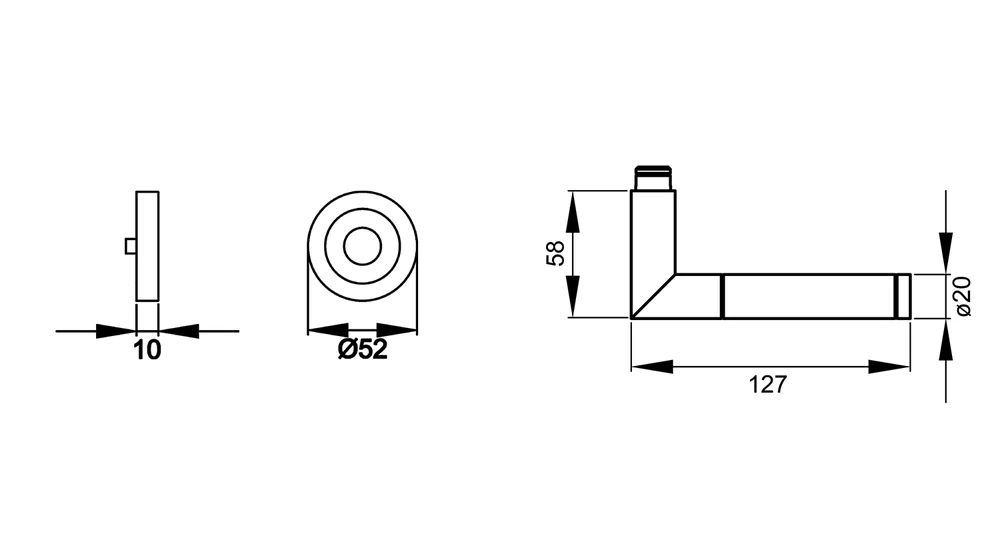 Technische Zeichnung [ER34 0S 71] Karcher Drückergarnitur "Rio Steel" ER34 (Edelstahl matt, Ohne Schlüsselrosette)