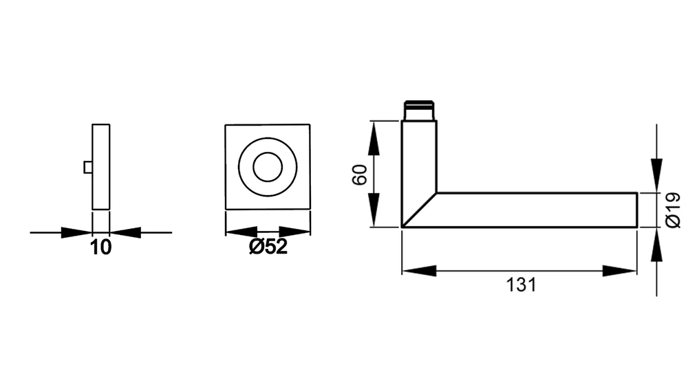 Technische Zeichnung [ER28Q 0S 71] Karcher Drückergarnitur "Rhodos" ER28Q (Edelstahl matt, Ohne Schlüsselrosette)