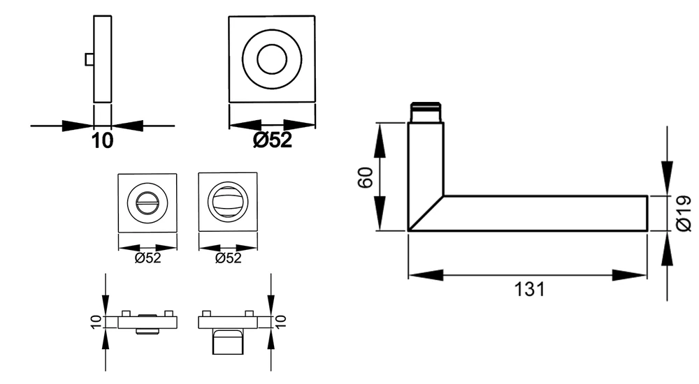 Technische Zeichnung [ER28Q BAD 83] Karcher Drückergarnitur "Rhodos" ER28Q (Kosmos Schwarz, Bad/WC)
