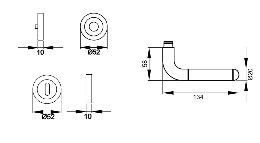 Technische Zeichnung [ER35 BB0 71] Karcher Drückergarnitur "Lignano Steel" ER35 (Edelstahl matt, Buntbart)