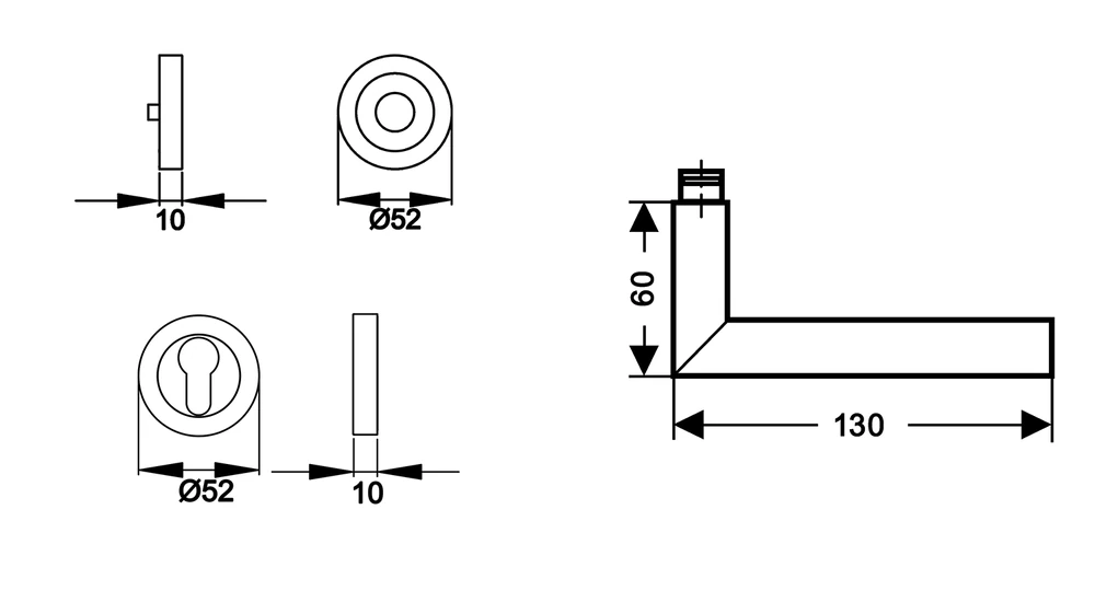 Technische Zeichnung [ER29 PZ0 71] Karcher Drückergarnitur "Zypern" ER29 (Profilzylinder)