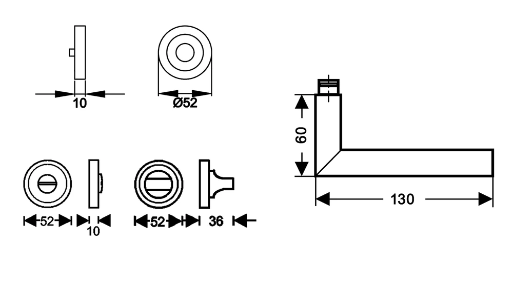 Technische Zeichnung [ER29 BAD 71] Karcher Drückergarnitur "Zypern" ER29 (Bad/WC)