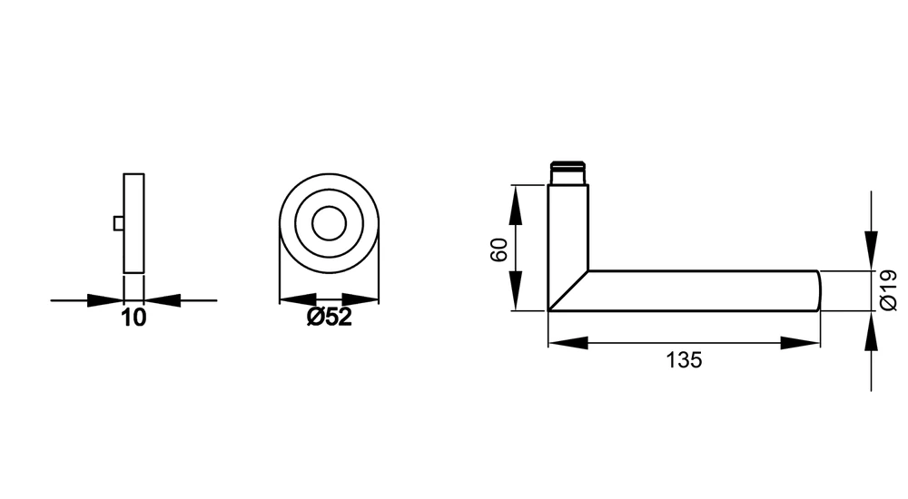 Technische Zeichnung [ER30 0S 71] Karcher Drückergarnitur "Korsika" ER30 - Oberfläche: Edelstahl matt, Verriegelung: Ohne Schlüsselrosette (Ohne Schlüsselrosette)
