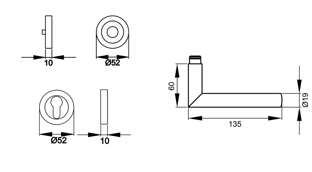 Technische Zeichnung [ER30 PZ0 71] Karcher Drückergarnitur "Korsika" ER30 (Profilzylinder)