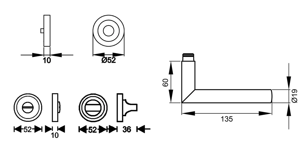 Technische Zeichnung [ER30 BAD 71] Karcher Drückergarnitur "Korsika" ER30 (Bad/WC)