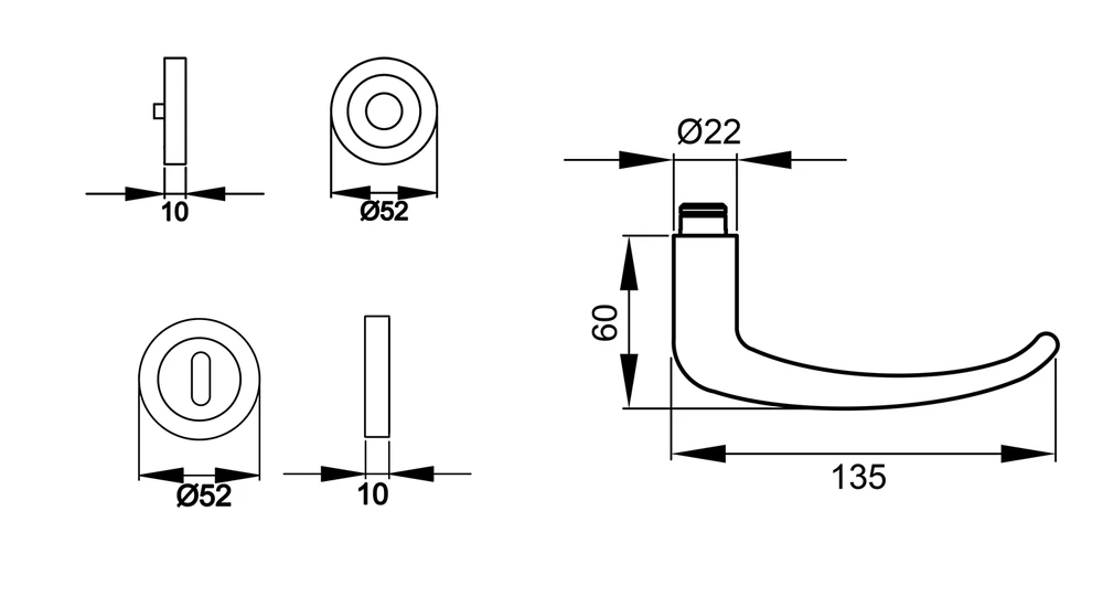 Technische Zeichnung [ER22 BB0 71] Karcher Drückergarnitur "Elba" ER22 (Buntbart)