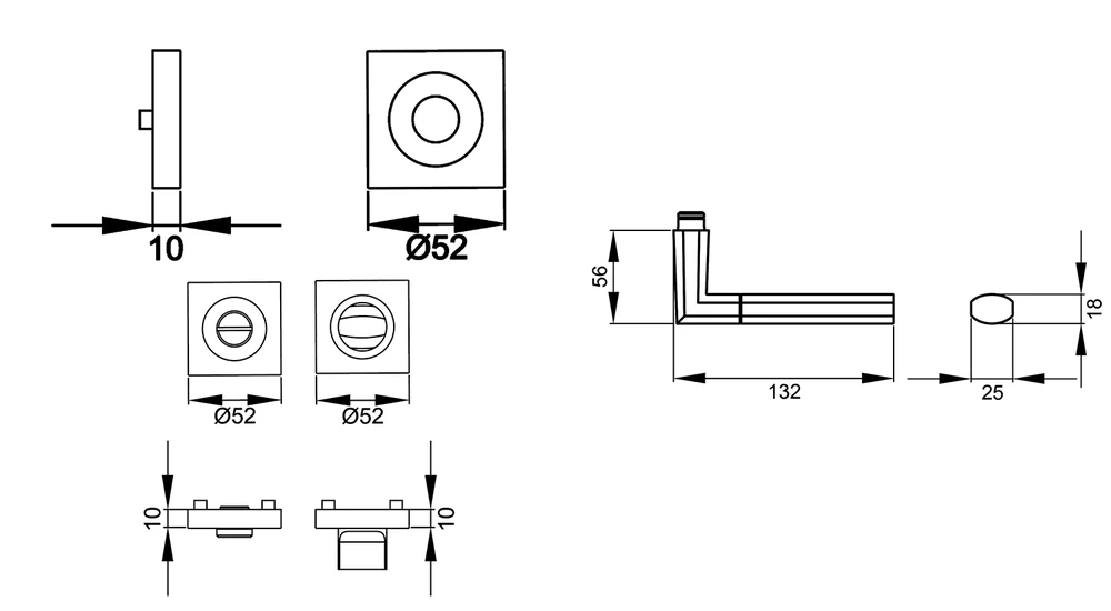 Technische Zeichnung [ER48Q BAD 73] Karcher Drückergarnitur "Oregon" ER48Q (Edelstahl poliert / matt, Bad/WC)