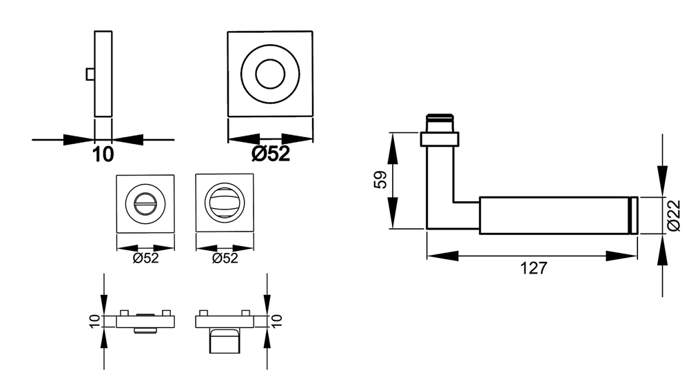 Technische Zeichnung [ER31Q BAD 83] Karcher Drückergarnitur "Tasmania" ER31Q (Kosmos Schwarz, Bad/WC)