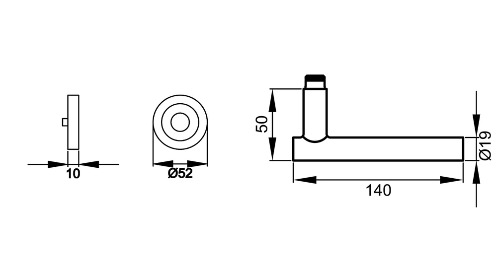 Technische Zeichnung [ER21 0S 71] Karcher Drückergarnitur "Manhattan" ER21 - Oberfläche: Edelstahl matt, Verriegelung: Ohne Schlüsselrosette (Ohne Schlüsselrosette)