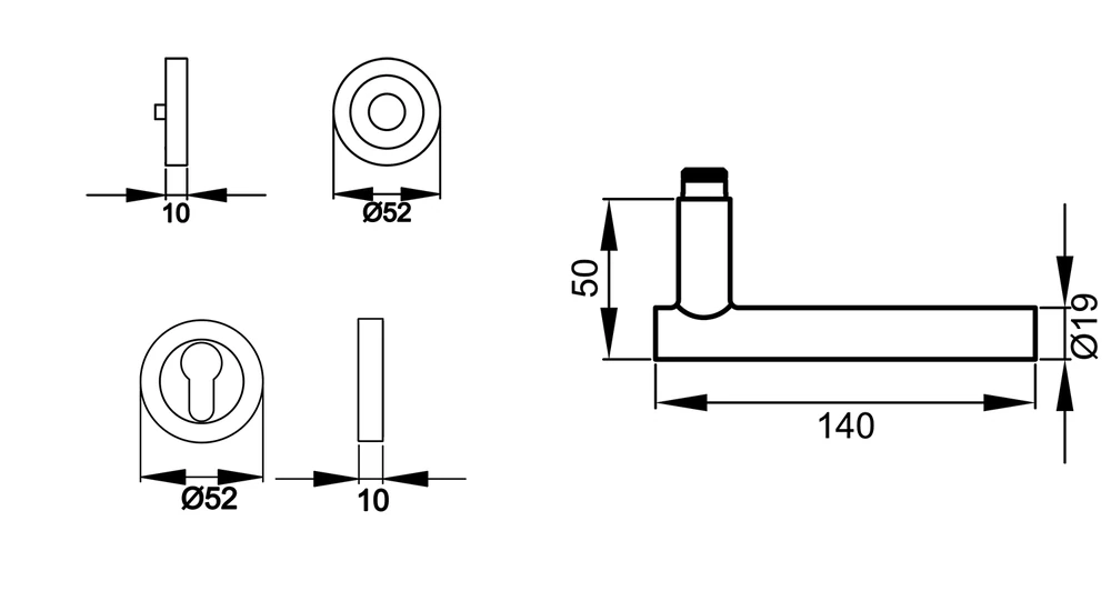 Technische Zeichnung [ER21 PZ0 71] Karcher Drückergarnitur "Manhattan" ER21 (Profilzylinder)