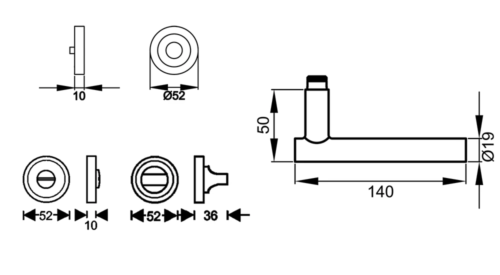 Technische Zeichnung [ER21 BAD 71] Karcher Drückergarnitur "Manhattan" ER21 (Bad/WC)